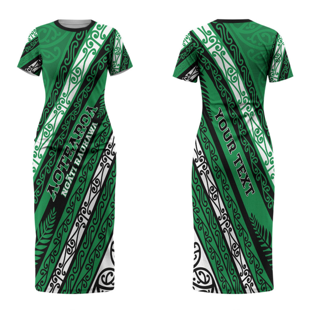 Personalised Aotearoa Ngati Raukawa Couples Matching Short Sleeve Bodycon Dress and Hawaiian Shirt New Zealand Maori Tribal Fern Pattern