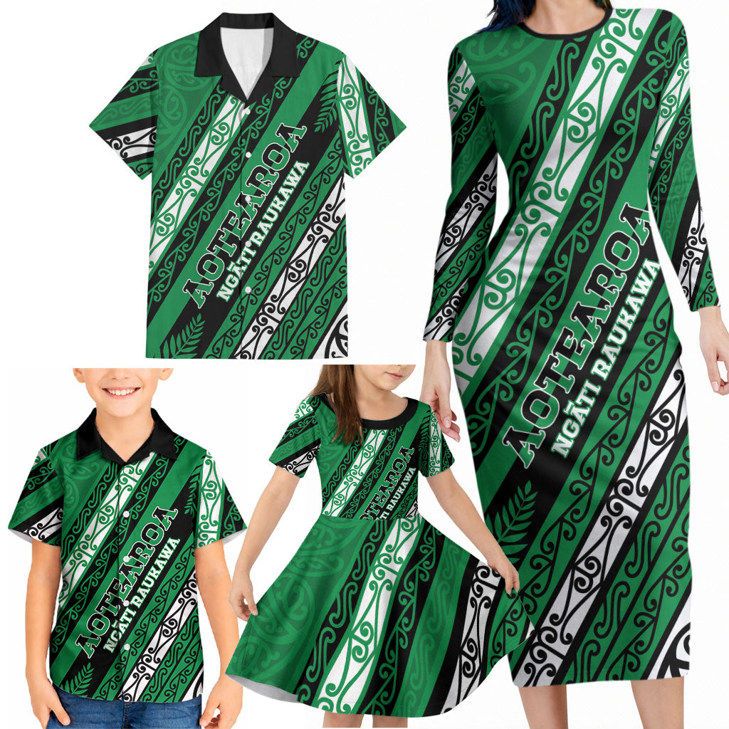 Personalised Aotearoa Ngati Raukawa Family Matching Long Sleeve Bodycon Dress and Hawaiian Shirt New Zealand Maori Tribal Fern Pattern DT05 - Polynesian Pride