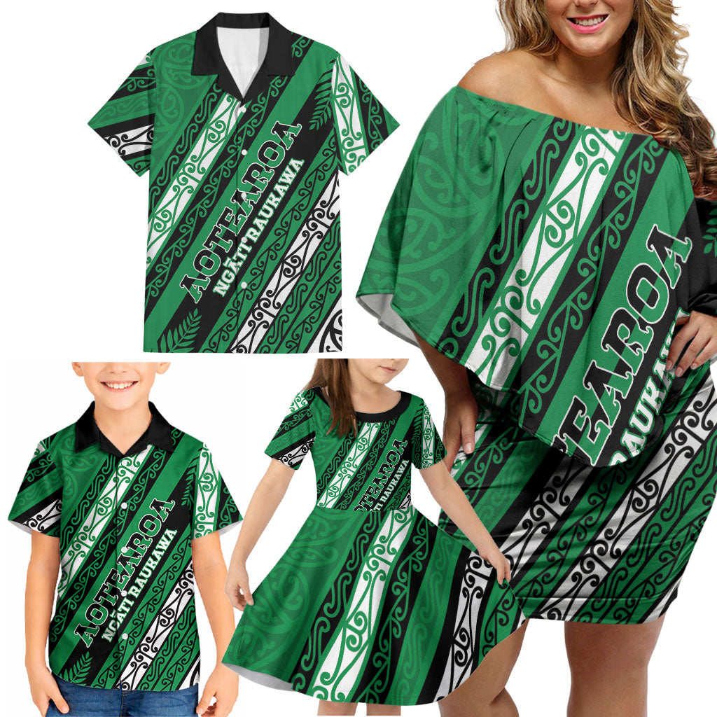 Personalised Aotearoa Ngati Raukawa Family Matching Off Shoulder Short Dress and Hawaiian Shirt New Zealand Maori Tribal Fern Pattern DT05 - Polynesian Pride