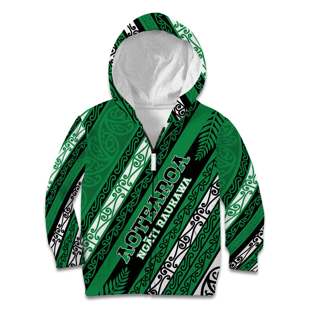 Personalised Aotearoa Ngati Raukawa Kid Hoodie New Zealand Maori Tribal Fern Pattern
