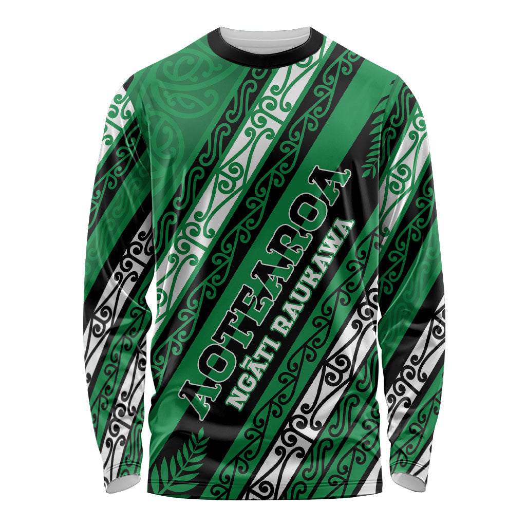 Personalised Aotearoa Ngati Raukawa Long Sleeve Shirt New Zealand Maori Tribal Fern Pattern DT05 Unisex Green - Polynesian Pride