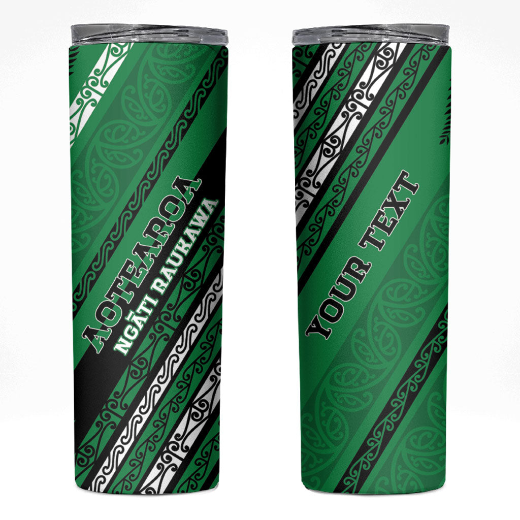 Personalised Aotearoa Ngati Raukawa Skinny Tumbler New Zealand Maori Tribal Fern Pattern DT05 Green - Polynesian Pride