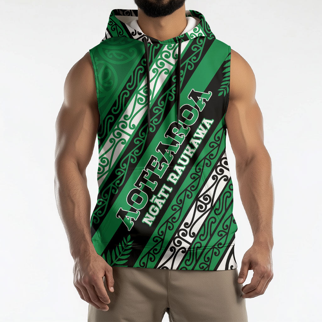 Personalised Aotearoa Ngati Raukawa Sleeveless Hoodie New Zealand Maori Tribal Fern Pattern