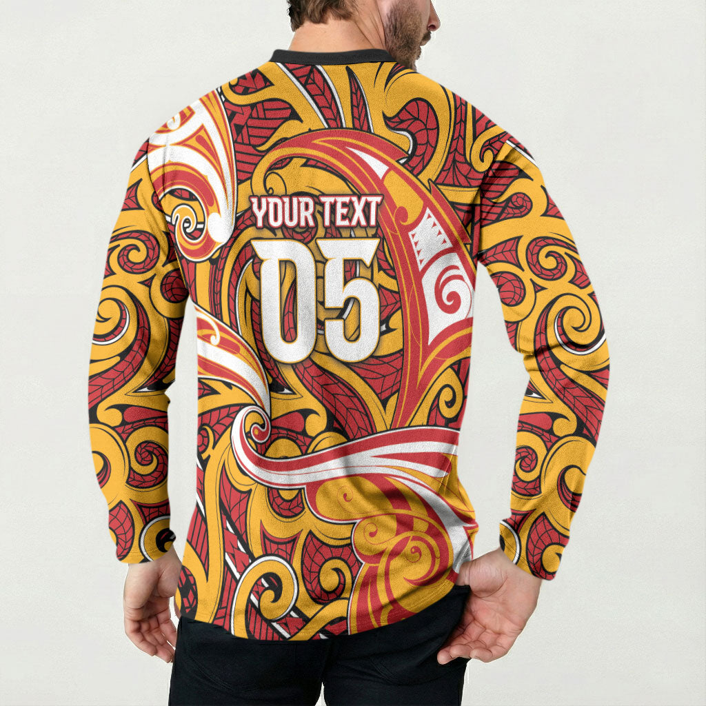 Custom Aotearoa Waikato Tainui Button Sweatshirt Maori Tribal Pattern Koru Motif