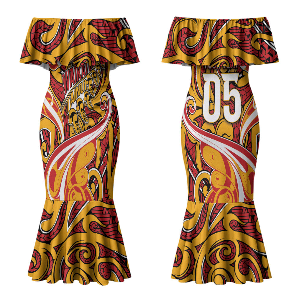 Custom Aotearoa Waikato Tainui Couples Matching Mermaid Dress and Long Sleeve Button Shirt Maori Tribal Pattern Koru Motif