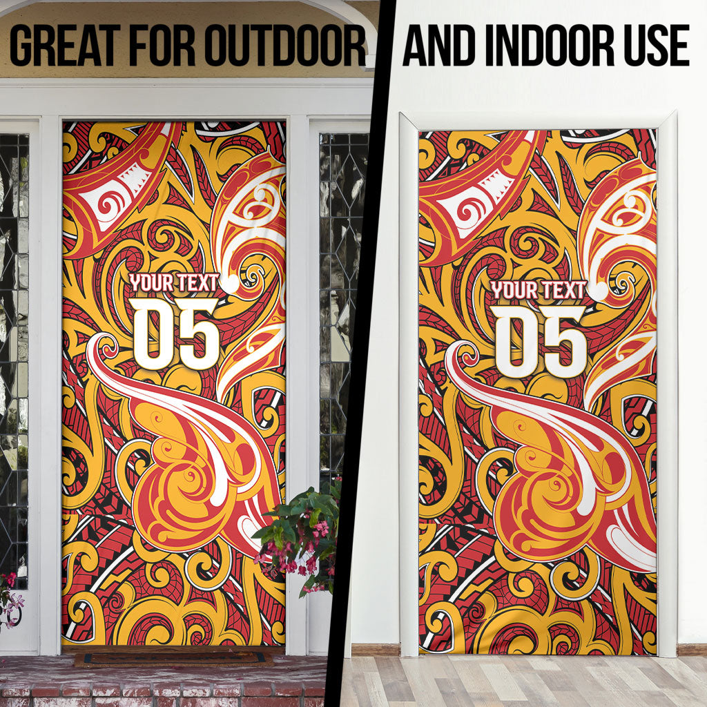 Custom Aotearoa Waikato Tainui Door Cover Maori Tribal Pattern Koru Motif