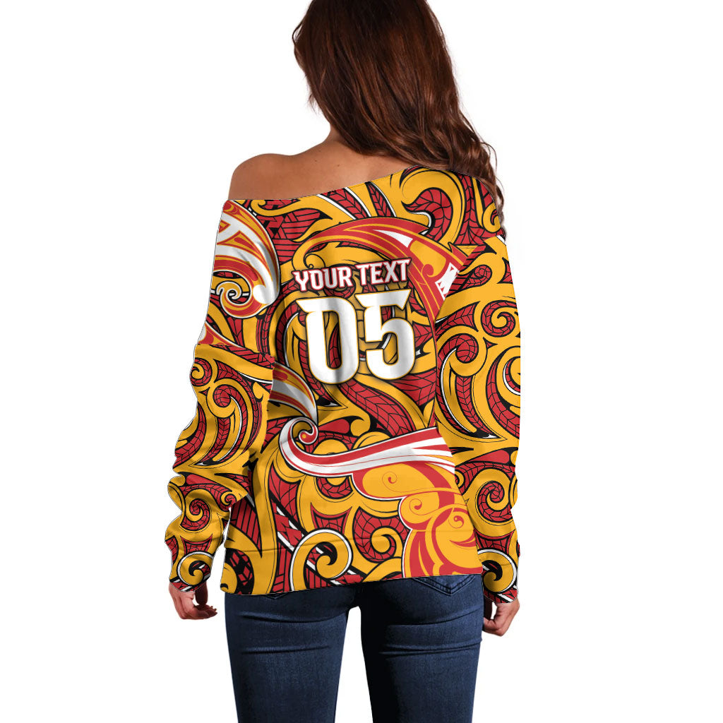 Custom Aotearoa Waikato Tainui Off Shoulder Sweater Maori Tribal Pattern Koru Motif