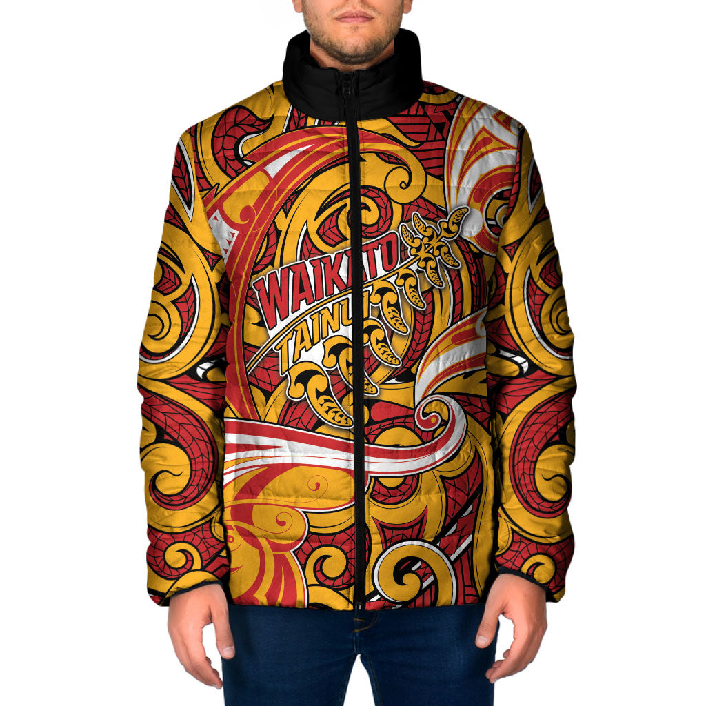 Custom Aotearoa Waikato Tainui Padded Jacket Maori Tribal Pattern Koru Motif