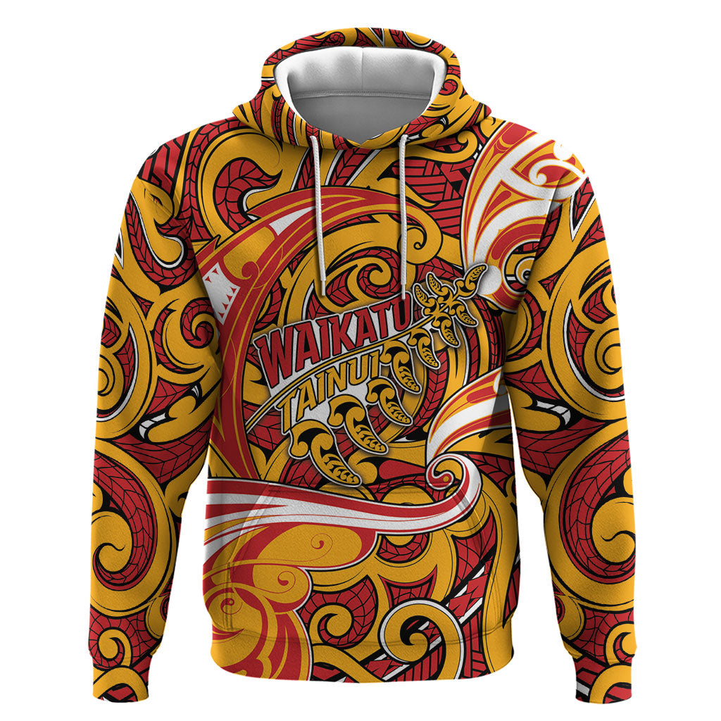 Custom Aotearoa Waikato Tainui Zip Hoodie Maori Tribal Pattern Koru Motif