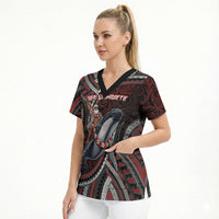 Aotearoa Christmas Scrub Top Santa Riding Humpback Whale Maori Koru DT05 - Polynesian Pride
