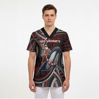 Aotearoa Christmas Scrub Top Santa Riding Humpback Whale Maori Koru DT05 - Polynesian Pride