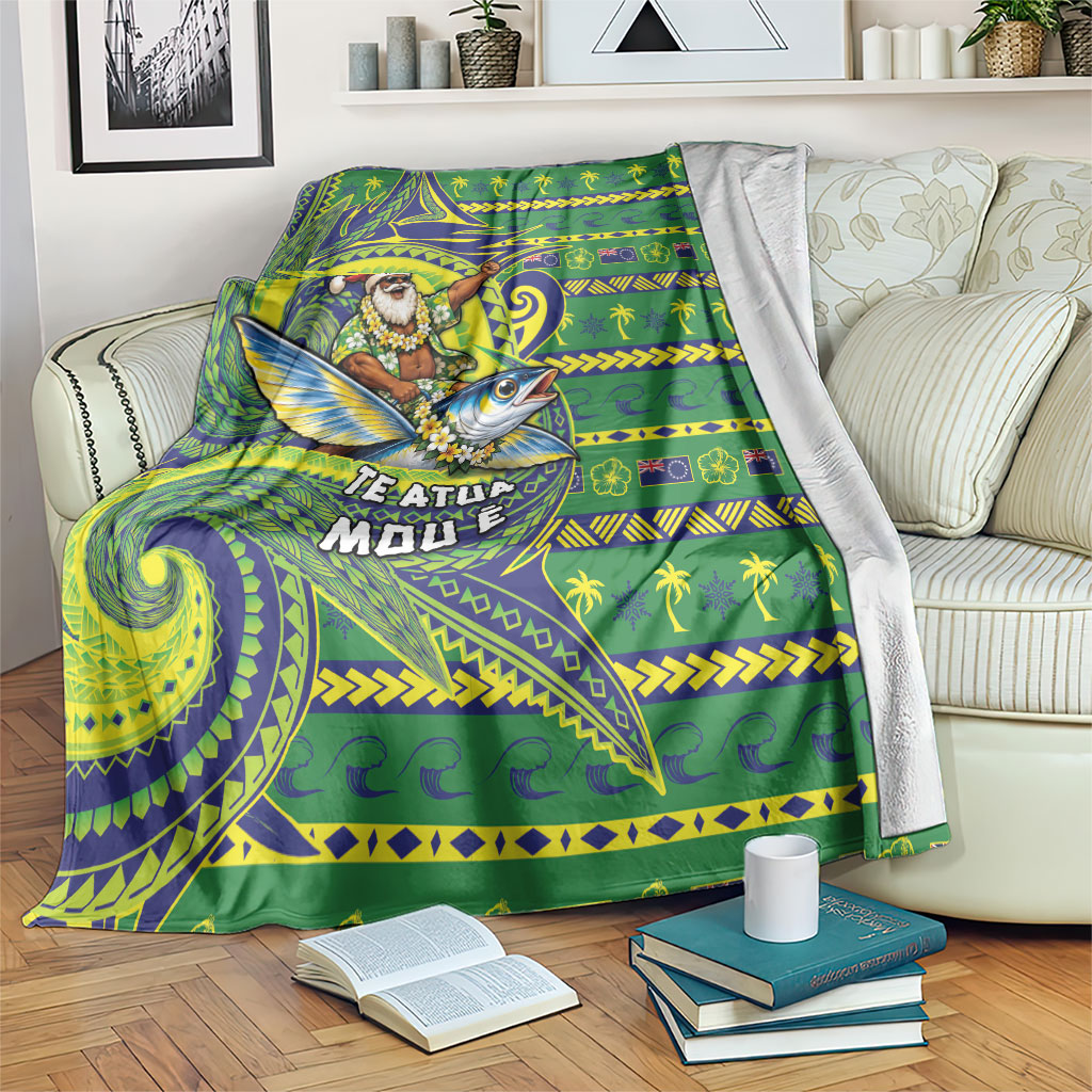 Cook Islands Christmas Blanket Santa Riding Flying Fish DT05 Green - Polynesian Pride