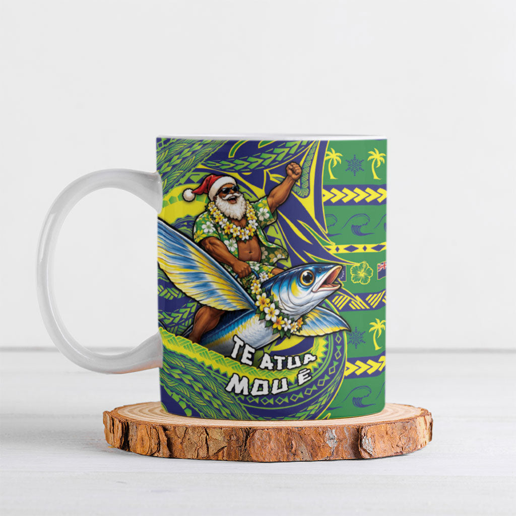 Cook Islands Christmas Ceramic Mug Santa Riding Flying Fish DT05 Green - Polynesian Pride