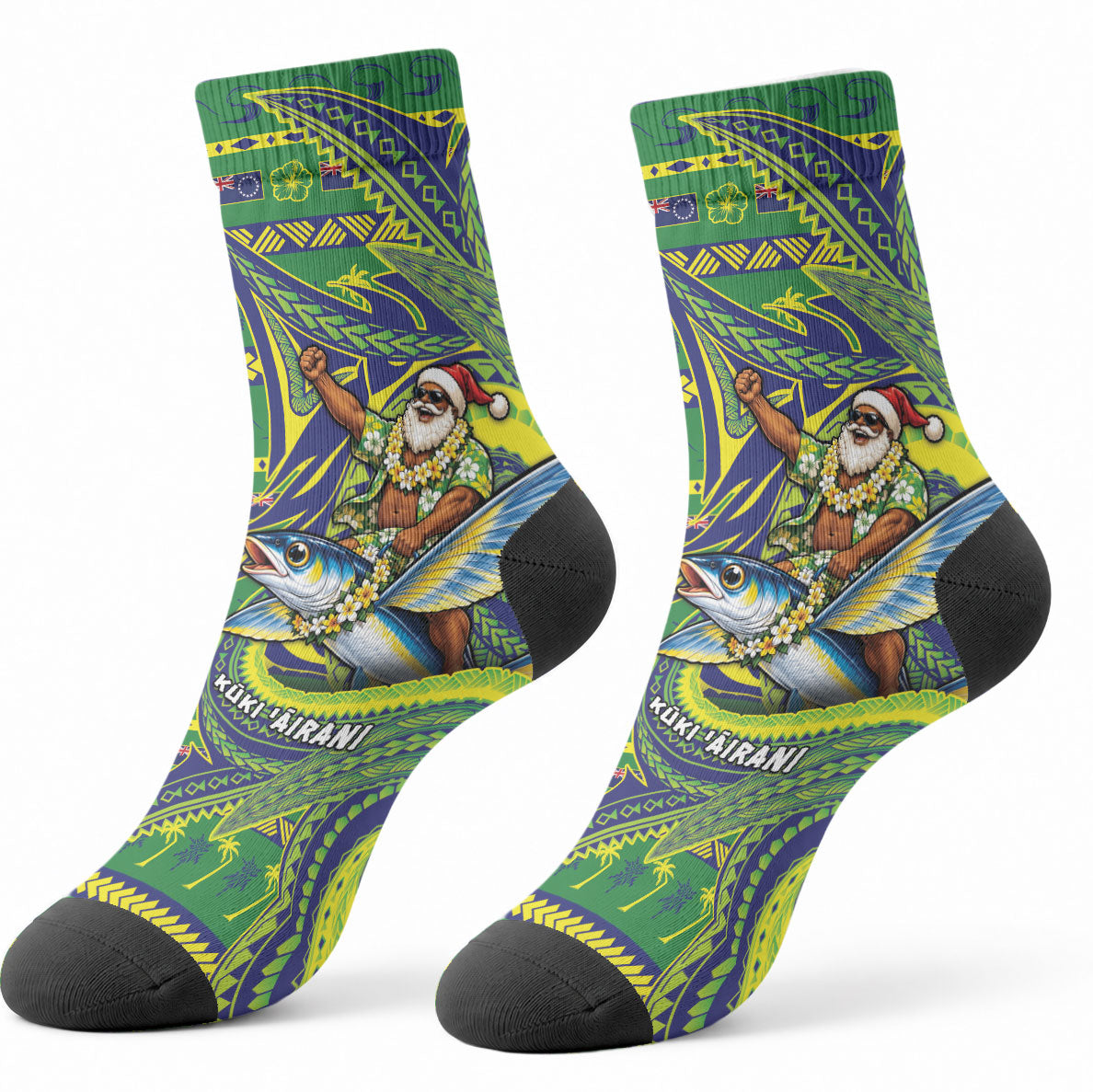 Cook Islands Christmas Crew Socks Santa Riding Flying Fish DT05 - Polynesian Pride