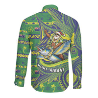 Cook Islands Christmas Long Sleeve Button Shirt Santa Riding Flying Fish DT05 - Polynesian Pride
