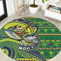 Cook Islands Christmas Round Carpet Santa Riding Flying Fish DT05 Green - Polynesian Pride