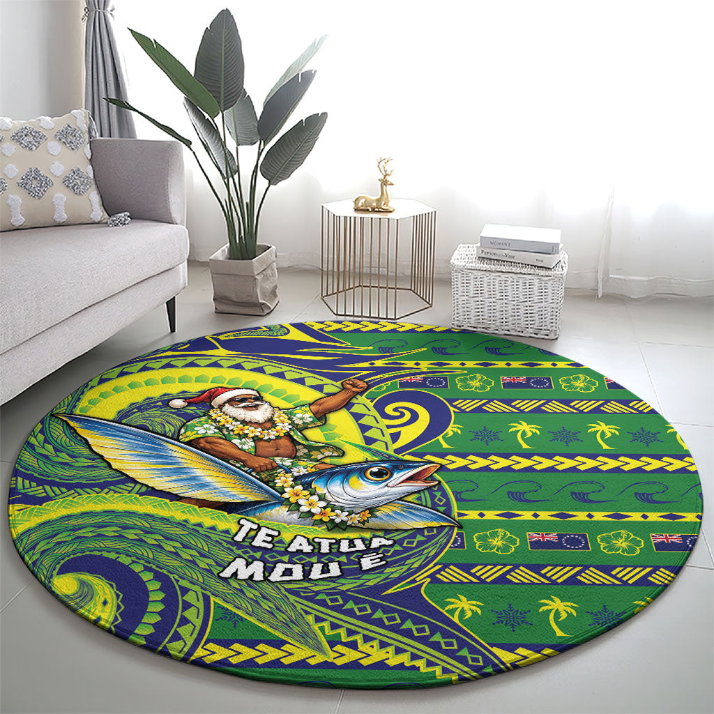 Cook Islands Christmas Round Carpet Santa Riding Flying Fish DT05 - Polynesian Pride