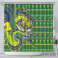 Cook Islands Christmas Shower Curtain Santa Riding Flying Fish DT05 - Polynesian Pride