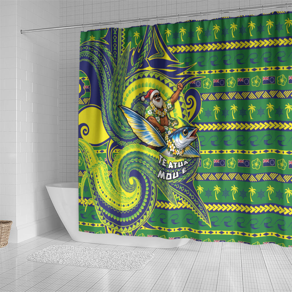 Cook Islands Christmas Shower Curtain Santa Riding Flying Fish DT05 - Polynesian Pride