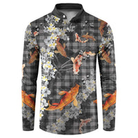 Black Palaka Hawaiian And Japanese Button Sweatshirt Sakura Lei With Koi Fish - Polynesian Pride