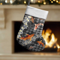 Black Palaka Hawaiian And Japanese Christmas Stocking Sakura Lei With Koi Fish DT05 Set of 2 Black - Polynesian Pride