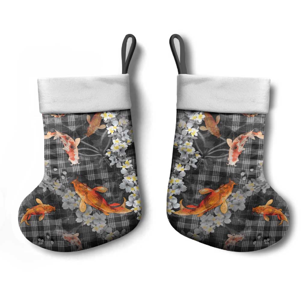 Black Palaka Hawaiian And Japanese Christmas Stocking Sakura Lei With Koi Fish DT05 - Polynesian Pride