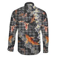 Black Palaka Hawaiian And Japanese Family Matching Summer Maxi Dress and Hawaiian Shirt Sakura Lei With Koi Fish - Polynesian Pride