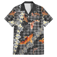 Black Palaka Hawaiian And Japanese Family Matching Tank Maxi Dress and Hawaiian Shirt Sakura Lei With Koi Fish - Polynesian Pride