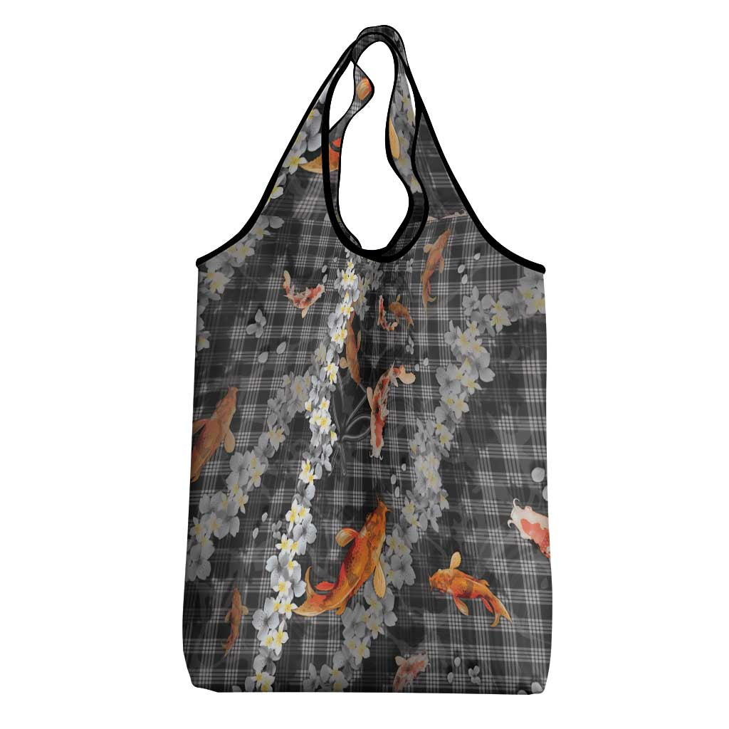 Black Palaka Hawaiian And Japanese Grocery Bag Sakura Lei With Koi Fish DT05 - Polynesian Pride