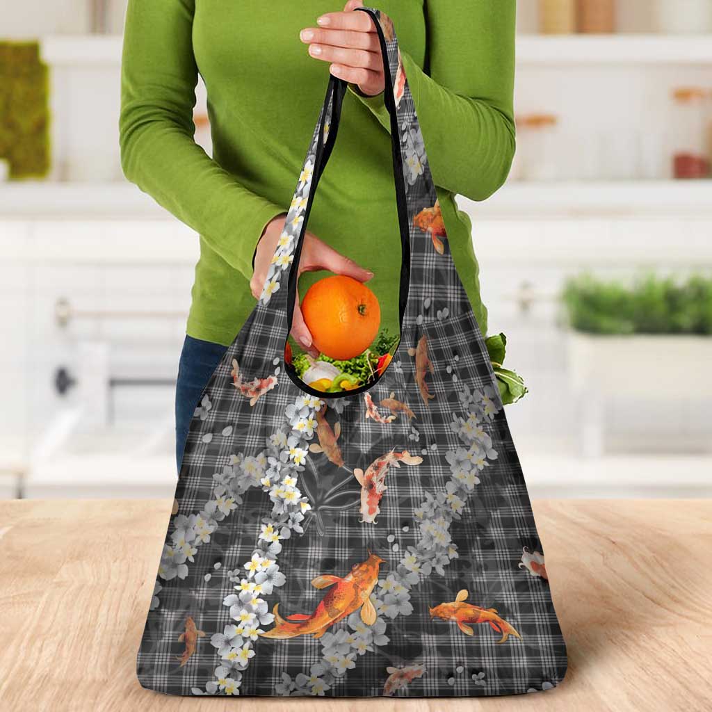Black Palaka Hawaiian And Japanese Grocery Bag Sakura Lei With Koi Fish DT05 - Polynesian Pride
