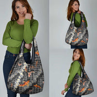 Black Palaka Hawaiian And Japanese Grocery Bag Sakura Lei With Koi Fish DT05 - Polynesian Pride