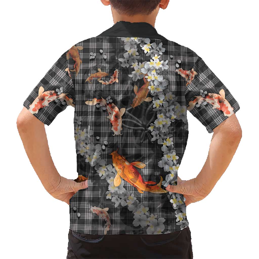 Black Palaka Hawaiian And Japanese Hawaiian Shirt Sakura Lei With Koi Fish - Polynesian Pride