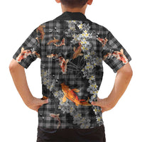 Black Palaka Hawaiian And Japanese Hawaiian Shirt Sakura Lei With Koi Fish - Polynesian Pride