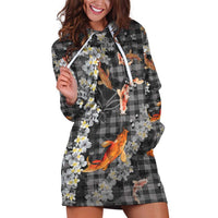 Black Palaka Hawaiian And Japanese Hoodie Dress Sakura Lei With Koi Fish DT05 Black - Polynesian Pride