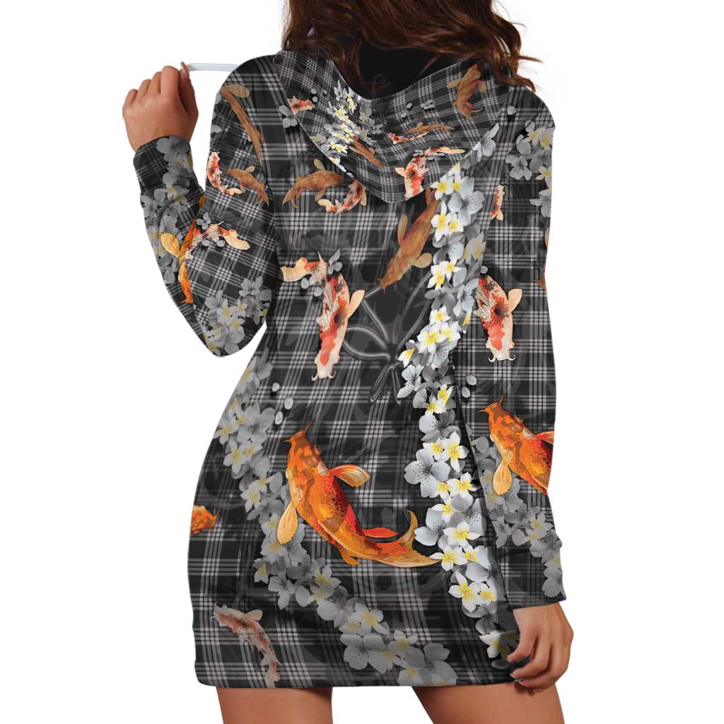 Black Palaka Hawaiian And Japanese Hoodie Dress Sakura Lei With Koi Fish DT05 - Polynesian Pride