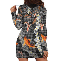 Black Palaka Hawaiian And Japanese Hoodie Dress Sakura Lei With Koi Fish DT05 - Polynesian Pride