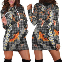 Black Palaka Hawaiian And Japanese Hoodie Dress Sakura Lei With Koi Fish DT05 - Polynesian Pride