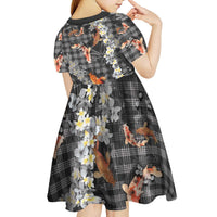 Black Palaka Hawaiian And Japanese Kid Short Sleeve Dress Sakura Lei With Koi Fish - Polynesian Pride