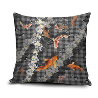 Black Palaka Hawaiian And Japanese Pillow Cover Sakura Lei With Koi Fish DT05 Black - Polynesian Pride