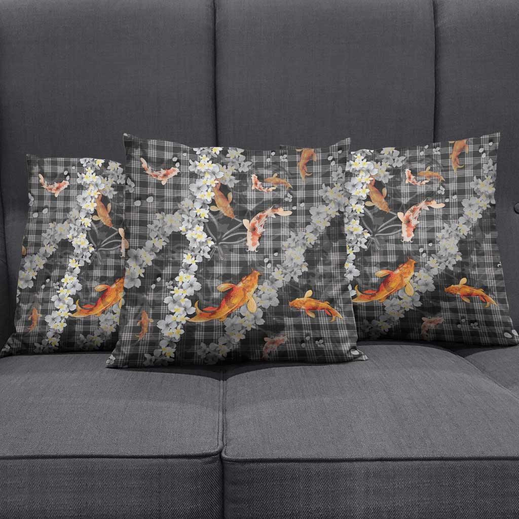Black Palaka Hawaiian And Japanese Pillow Cover Sakura Lei With Koi Fish DT05 - Polynesian Pride