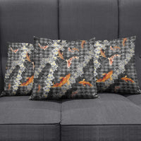 Black Palaka Hawaiian And Japanese Pillow Cover Sakura Lei With Koi Fish DT05 - Polynesian Pride