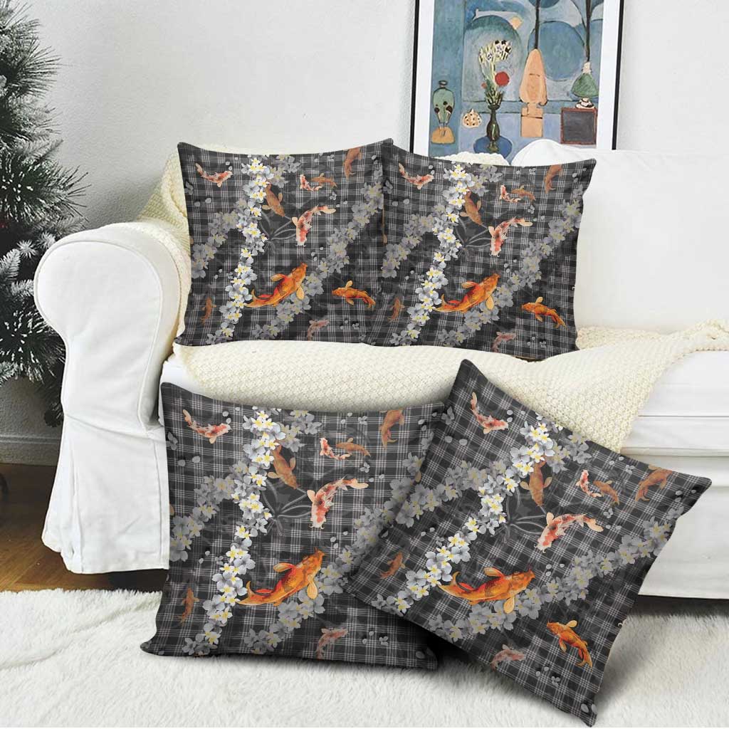 Black Palaka Hawaiian And Japanese Pillow Cover Sakura Lei With Koi Fish DT05 - Polynesian Pride
