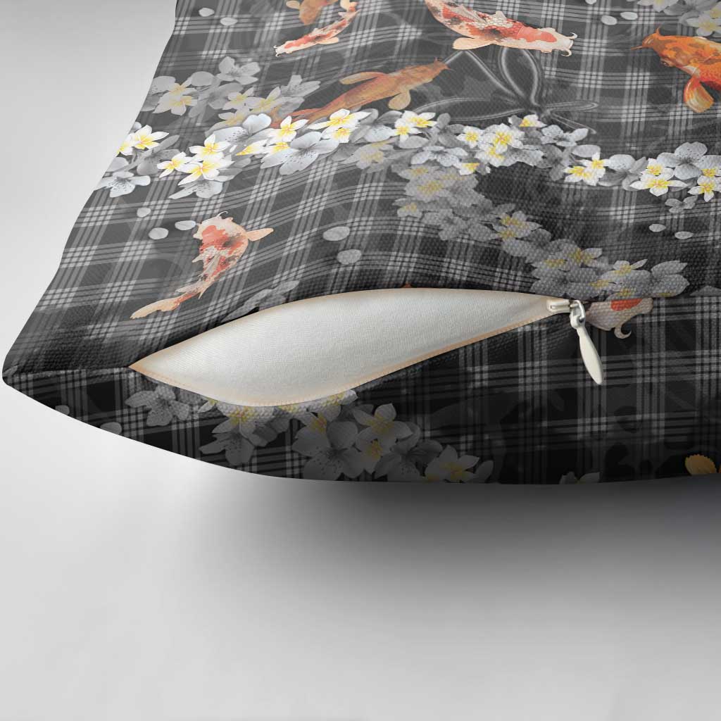 Black Palaka Hawaiian And Japanese Pillow Cover Sakura Lei With Koi Fish DT05 - Polynesian Pride
