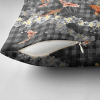 Black Palaka Hawaiian And Japanese Pillow Cover Sakura Lei With Koi Fish DT05 - Polynesian Pride
