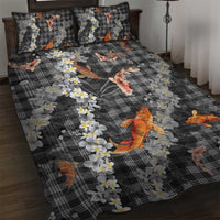 Black Palaka Hawaiian And Japanese Quilt Bed Set Sakura Lei With Koi Fish DT05 Black - Polynesian Pride