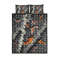 Black Palaka Hawaiian And Japanese Quilt Bed Set Sakura Lei With Koi Fish DT05 - Polynesian Pride
