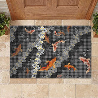Black Palaka Hawaiian And Japanese Rubber Doormat Sakura Lei With Koi Fish DT05 Black - Polynesian Pride