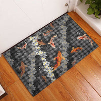 Black Palaka Hawaiian And Japanese Rubber Doormat Sakura Lei With Koi Fish DT05 - Polynesian Pride
