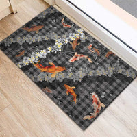 Black Palaka Hawaiian And Japanese Rubber Doormat Sakura Lei With Koi Fish DT05 - Polynesian Pride