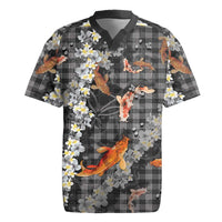 Black Palaka Hawaiian And Japanese Rugby Jersey Sakura Lei With Koi Fish DT05 Black - Polynesian Pride